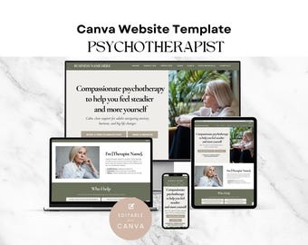 Psychotherapy Website Template, Therapist Canva Design, Mental Health Landing Page, Professional Counseling Site