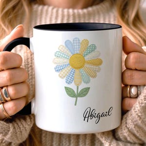 Personalised Floral Daisy Mug | Springtime Gift for Her Cottagecore Floral | Pastel Patchwork Flower Shabby Chic