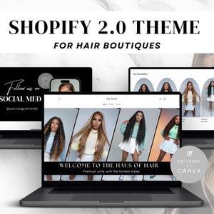 SHOPIFY Theme for Hair Business, Modern Boutique Luxury Banners for Shopify Website Template. Web Banners for Wig Shop or Hair Entrepreneur