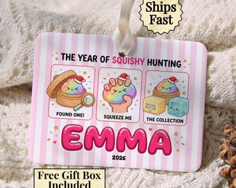 Squishie Christmas Ornament 2026, Squishy Lover Gift for Girl, Kawaii Kids Name Keepsake, Fidget Fan Stocking Stuffer