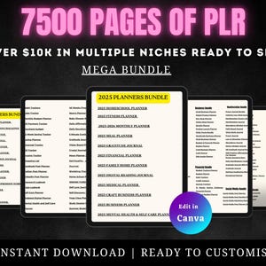 7500 Done For You PLR Digital Products Pages Bundle Canva Templates, 206 Digital Printable Planners Journals, Trackers Resell Rights