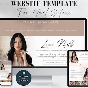 Nail Tech Canva Website Template, Nail Salon Landing Page Design, Professional and luxury design for Estheticians or beauty businesses