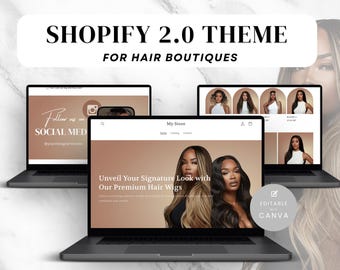 SHOPIFY Theme for Hair Business, Modern Boutique Luxury Banners for Shopify Website Template. Web Banners for Wig Shop or Hair Entrepreneur