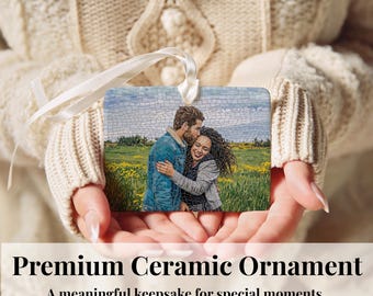 Mosaic Portrait Couple Ornament, Custom Photo Gift, Engagement Gift, Wedding Keepsake