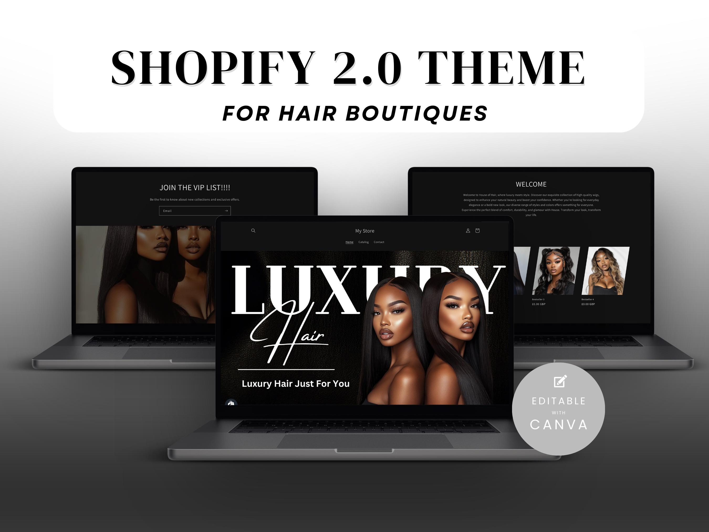 SHOPIFY Theme for Hair Business, Wig Shop, Modern Boutique Luxury Banners for Shopify Website Template. Web Banners for Hair Entrepreneur