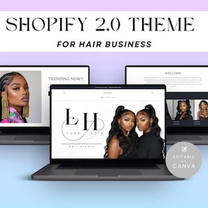 SHOPIFY Theme for Hair Business, Modern Boutique Luxury Banners for Shopify Website Template. Web Banners for Wig Shop or Hair Entrepreneur