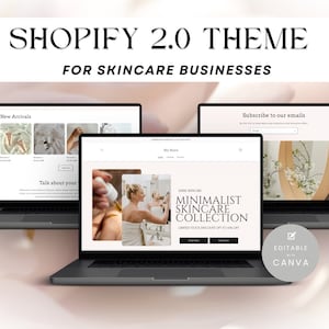 Skincare Shopify Theme - Beauty Website Design - Editable Canva Templates - Modern & Minimal