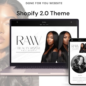 SHOPIFY Theme for Hair Business, Modern White Luxury Banners for Shopify Website Template in Dark Grey. Wig Shop or Hair Entrepreneur