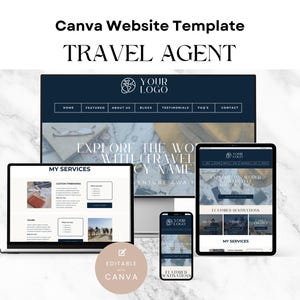 Travel Agent Website Template, Customizable Canva Design for Travel Agency, Easy Edit Landing Page, Professional Travel Agent Site