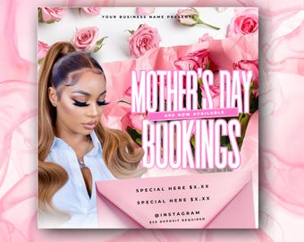 Pink Mothers Day Editable Hair Flyer - Booking Flyer for Hair Appointments - Social Media Template - Hair Salon Promotions