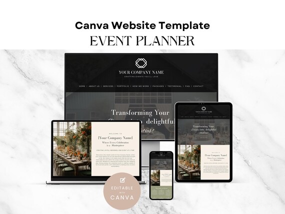 Event Planner Canva Website Template, Events Manager Landing Page Design, Professional Canva Web Template for Party Planners