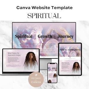 Página de destino de Canva para sanador espiritual, plantilla profesional de Canva para emprendedores físicos. Ventas de negocios de terapia con cristales.