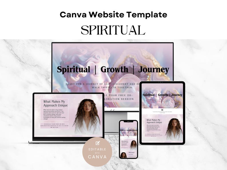 Spiritual Healer Canva One Page Website Landing Page, Professional Canva Template for Physic Entrepreneurs. Crystal Therapy Business Sales image 1