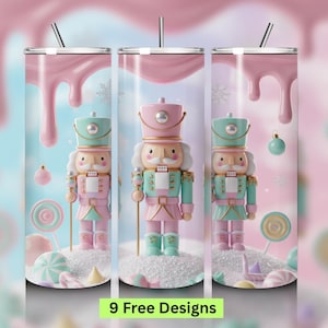 Casse-noix pastel, Noël Candy Land, emballage de verre mince, 20 oz, téléchargement numérique, sublimation pour cadeaux