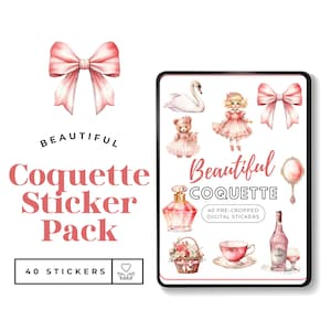 Vintage Coquette Girls Digital Stickers - Watercolour Clipart - Goodnotes PNG - Feminine Digital Journaling Planner Stickers