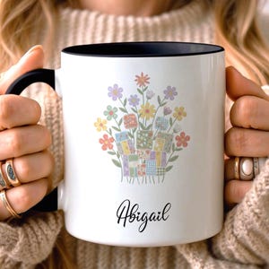 Personalised Cottagecore Floral Patchwork Mug, Vintage Garden Tea Cup, Shabby Chic Farmhouse Coffee Mug, Cozy Grandmacore Gift for Her