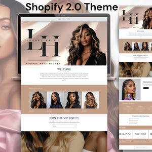 SHOPIFY Theme for Hair Business, Modern Boutique Luxury Banners for Shopify Website Template. Web Banners for Wig Shop or Hair Entrepreneur