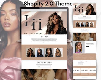 SHOPIFY Theme for Hair Business, Modern Boutique Luxury Banners for Shopify Website Template. Web Banners for Wig Shop or Hair Entrepreneur