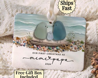 First Christmas as Grandparents Ornament 2026, Sea Glass Beach Birds Keepsake, Mimi and Papa Gift, New Baby Gift for Grandma and Grandpa