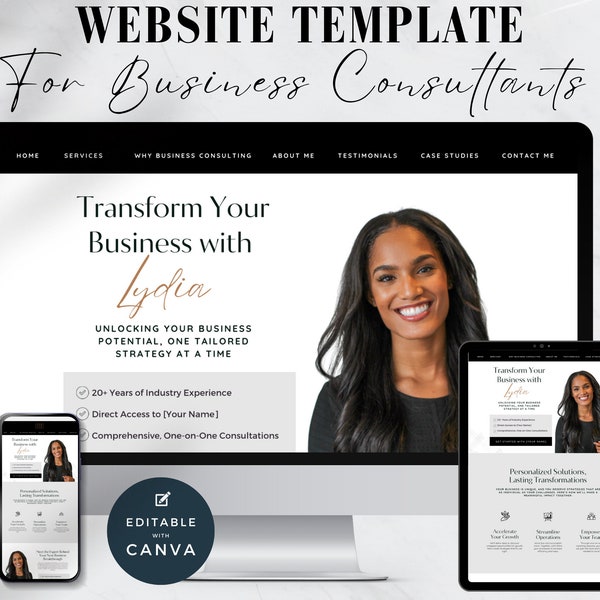 Coach Canva Website Template | Canva Sales Landing Page for business coaches and consultants | Luxury Black Website