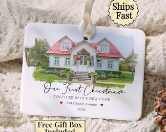 Our First Christmas Ornament, New Home Gift, Couple Ornaments, Custom Address Keepsake