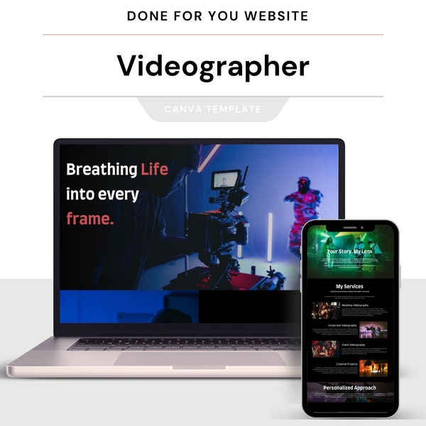 Film Business Canva Website Template, Photographer Landing Page Design, Professional Canva Web Template for creative entrepreneur