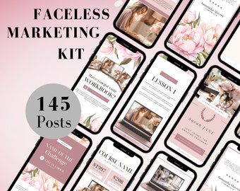 Modern Pink Floral Faceless Instagram Reels & Posts + How To Faceless Marketing eBook  | Editable Canva Templates