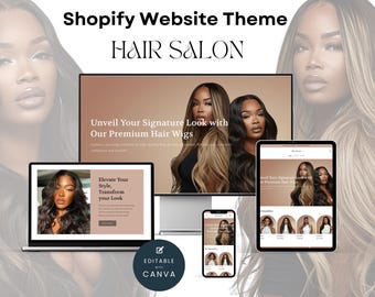 SHOPIFY Theme for Hair Business, Modern Boutique Luxury Banners for Shopify Website Template. Web Banners for Wig Shop or Hair Entrepreneur