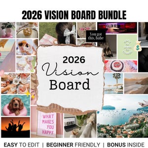 Paquete de tablero de visión 2026 con más de 800 fotos imprimibles, afirmaciones de abundancia, listas de verificación de manifestación, 80 páginas / Diario de visión / Kit de tablero de visión