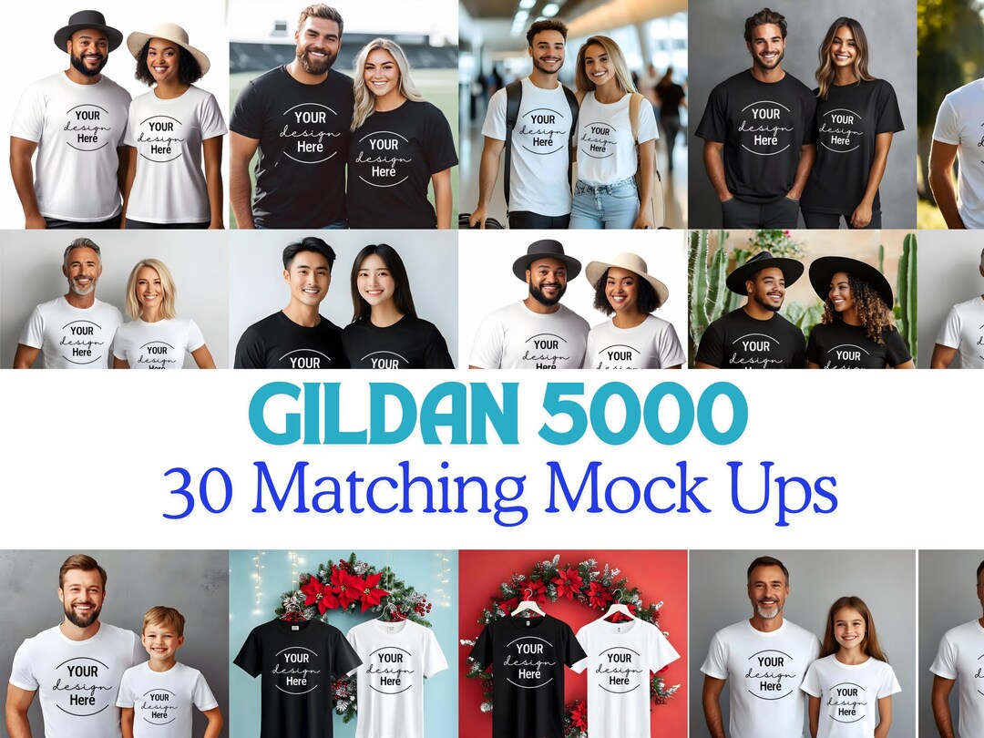 Gildan 5000 Couples Matching T-shirt Mocks, Print on Demand Mock Ups ...