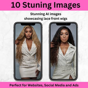 PLR Stock Photo Bundle, Ready To Use Photos in Digital Products, Premium Hair Stock Photos - Hair Extension Images - Lace Front Wig Models