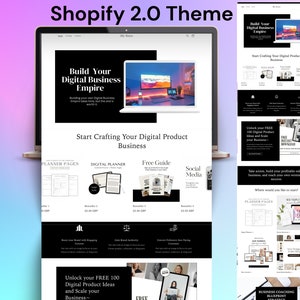 Black Shopify Theme For Digital Products, Sell on Etsy Website Template for digital product, PLR and MRR, Canva Banners, Done for you Design