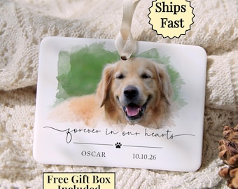 Dog Memorial Ornament, In Loving Memory Paw Print Photo Keepsake, Forever in Our Hearts Loss of Dog Sympathy Gift