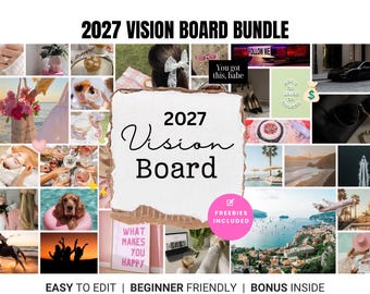2026 Vision Board Bundle with 800+ Printable Photos, Abundance Affirmations, Manifest Checks, 80 Pages | Vision Journal | Vision Board Kit