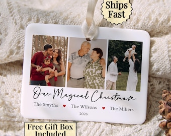 Custom Family Photo Ornament 2026, Three Photo Christmas Ornament, Our Magical Christmas Keepsake, Multi Family Gift for Grandparents