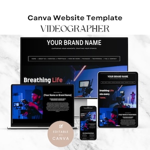 Videographer Business Canva Website Template, Photographer Landing Page Design, Professional Canva Web Template for creative entrepreneurs