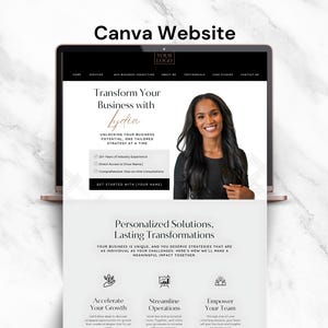Plantilla de sitio web de Canva para coaches / Página de destino de ventas de Canva para coaches y consultores empresariales / Sitio web de lujo en negro