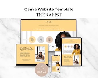 Gelber Therapeut Canva Website-Vorlage, Psychotherapie-Business, professionelle Beratung Web-Vorlage für Spezialisten für psychische Gesundheit