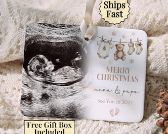 Baby Ultrasound Christmas Ornament, Announce Pregnancy to Grandparents, Sonogram Photo Keepsake, See You in 2027 Baby Reveal Gift