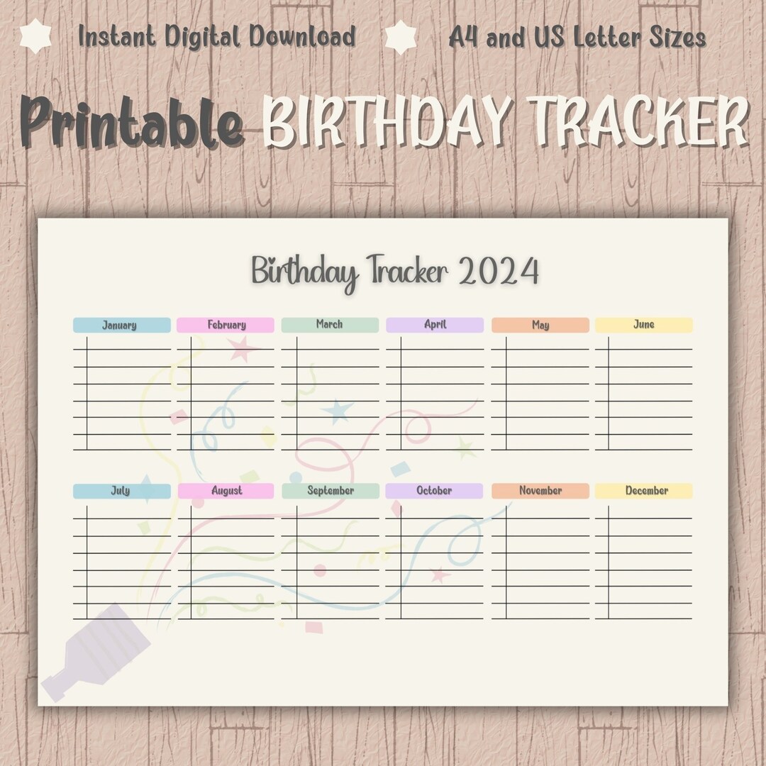 Birthday Tracker Printable Birthday Reminder Calendar Birthday Calendar ...
