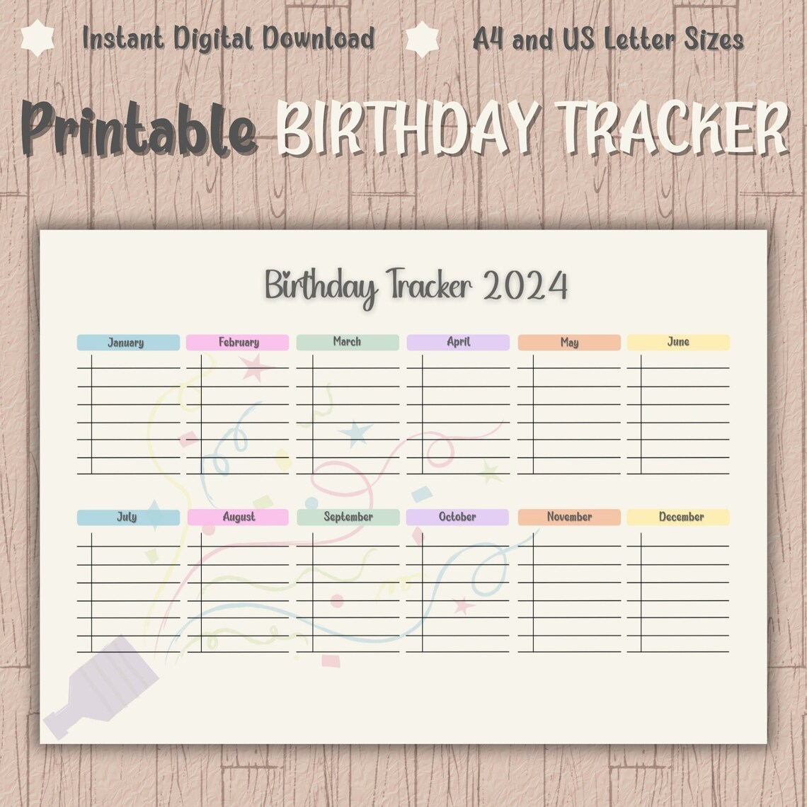 Birthday Tracker Printable Birthday Reminder Calendar Birthday Calendar ...