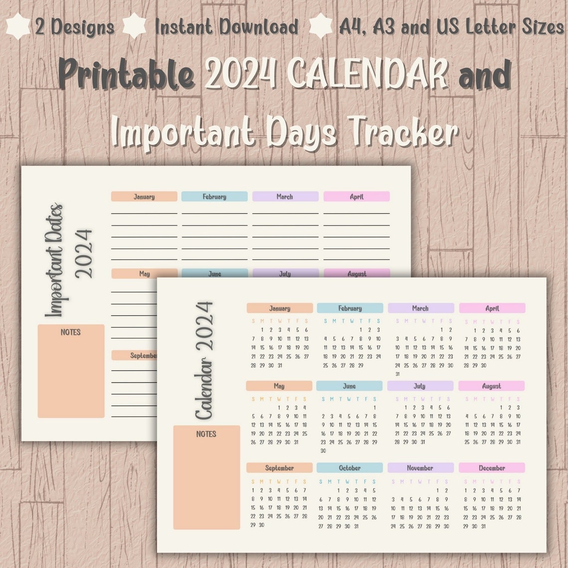 2024 Calendar Printable Yearly Planner Printable 2024 Year at a Glance ...