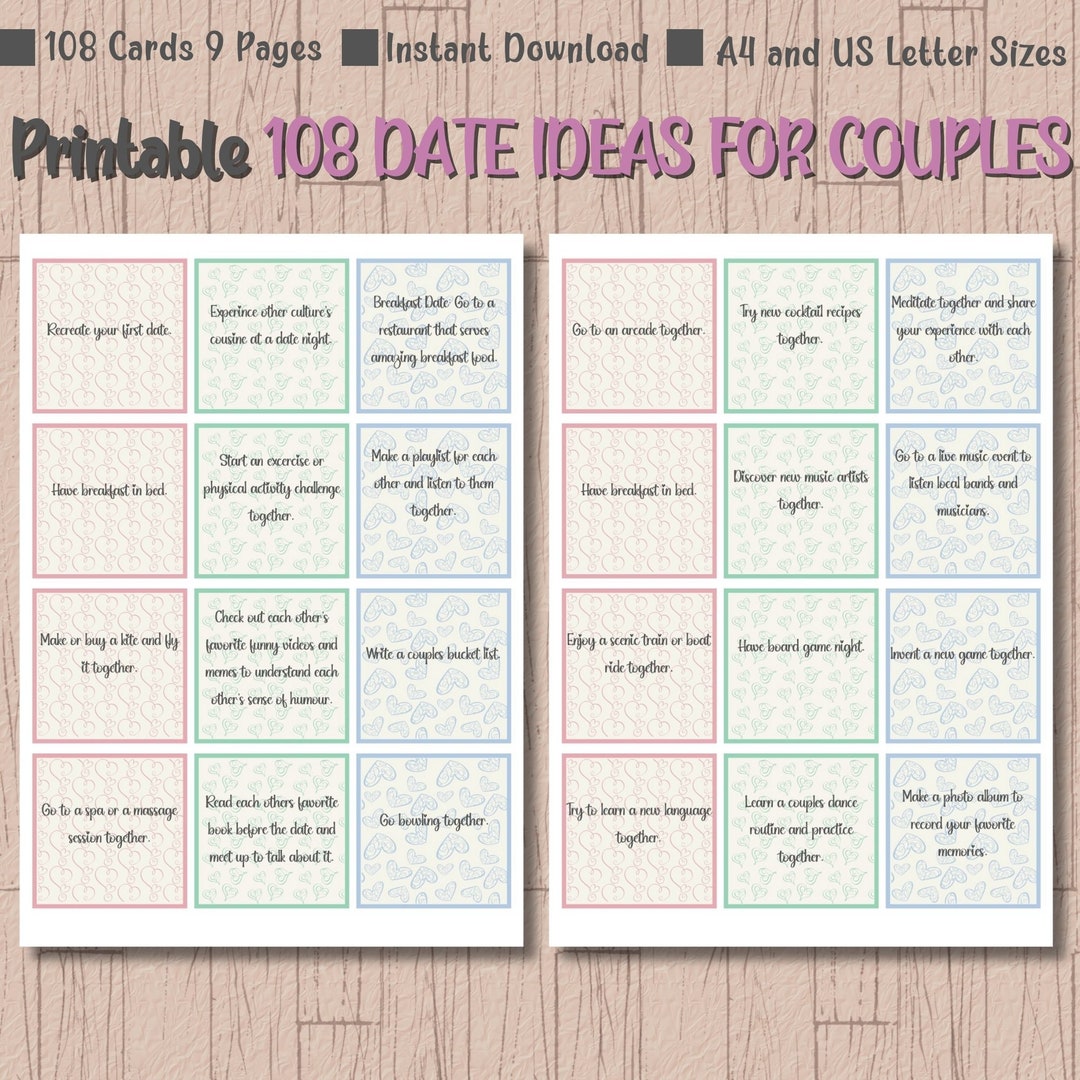 Couple Date Ideas Printable Date Night Cards Valentines Ideas Date ...