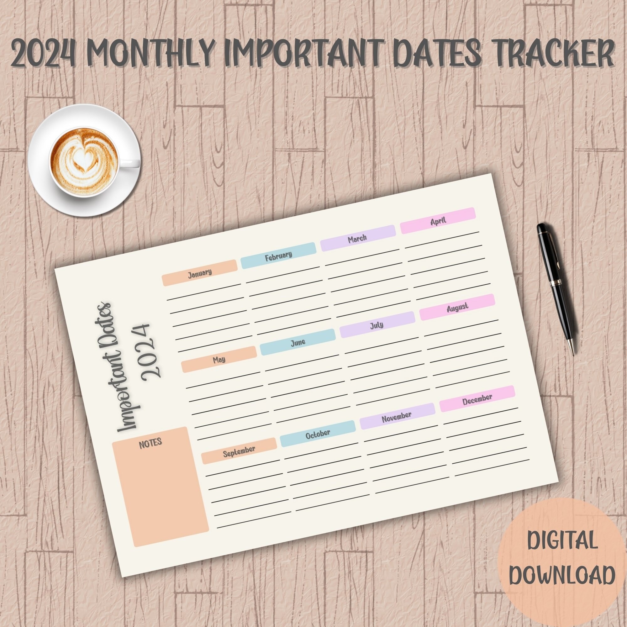 2024 Calendar Printable Yearly Planner Printable 2024 Year at a Glance ...