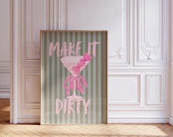 Groen gestreepte vuile martini-print: retro-trendy keukenmuurkunst