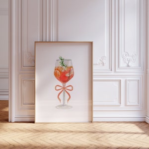 Aperol Spritz | Impressão de coquetel | Decoração de sala de coquete | Arte de carrinho de bar | Balletcore | Estética minimalista | Download instantâneo | Impressão digital