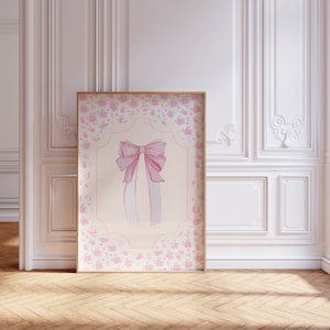 Pink Bow Floral Print: Coquette Balletcore Room Decor (PDF Download, 5 sizes)