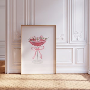 Rosa Bogenblume Martini | Martini Druck | Kokette Raumdekor | Ballettkern minimalistische Ästhetik | Sofort-Download Digitaldruck
