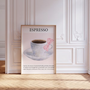 Espresso | Różowa kokarda | Dekoracja pokoju Coquette | Znak baru kawowego | Wydruk wózka barowego | Natychmiastowe pobranie | Wydruk cyfrowy