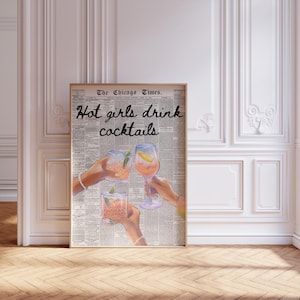 Wydruk Cheers | Sztuka ścienna z gazety | Dekoracja pokoju Coquette | Sztuka wózka barowego | Wydruk Cocktail | Natychmiastowe pobranie wydruku cyfrowego